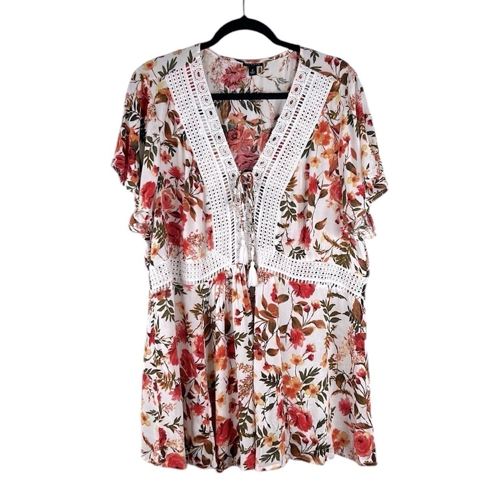 Torrid Boho Floral Romantic Summer Spring Flowy Short Sleeve Top Size 2X‎